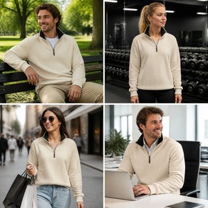 Sudadera con Cierre de Cremallera de un Cuarto para Hombre, con Logotipo Personalizado Bordado, al por Mayor, Lisa, Transpirable, con Cuello Alto, Informal, para Uso Diario y Laboral - Product Image 6