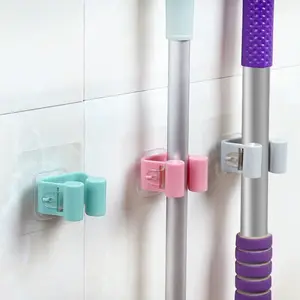 Organizador de baño y cocina, montaje en pared adhesivo multiusos, soporte para fregona y escoba