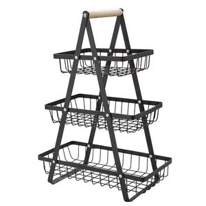 Multi Layer Metal Fruit <b>Basket</b> With Wooden Handle Portable <b>Storage</b> Rack For Snacks And Fruits Rectangle Standing Type - Product Image 5