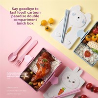 Boîte à lunch isotherme portable en plastique pour enfants, double compartiment, capacité 800-1000 ml, compatible micro-ondes, pour étudiants et activités extérieures