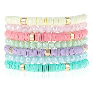 Wholesale Bohemian Crystal Beaded <b>Stretch</b> <b>Bracelet</b> Candy Colored Polymer Clay Crystal Friendship <b>Bracelet</b> Set for Women - Product Image 1