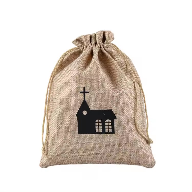 Natural eco-friendly jute packaging christmas drawstring gift bag with customized logo