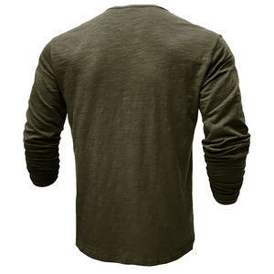 Venta al por mayor OEM diseño de los hombres de color sólido de algodón puro de manga larga Slim Fit Henry camiseta Casual camiseta - Product Image 2