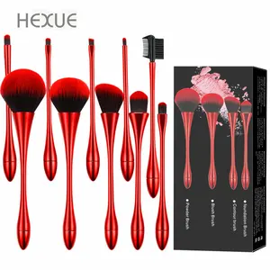 Ensemble de pinceaux de maquillage classiques, brosses rouges classiques, haut de gamme, cosmétique, 10 pièces