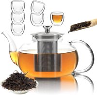 Théière en verre de luxe moderne et écologique de 32oz/43oz, compatible avec les plaques de cuisson, pour thé en fleurs et en vrac, avec infuseur