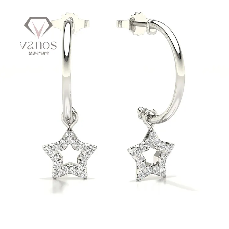 Wholesale Price Big Size Earrings 1 Carat HPHT CVD IGI Certified Lab Grown Diamond Hoop Earring Star Shape Jewelry For Woman