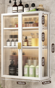 Armoire murale en métal à 2 niveaux, blanche transparente, avec 2 portes, étagère de rangement pour <span class=keywords><strong>épices</strong></span>, pour cuisine ou salle de bain, placards muraux suspendus - Product Image 6