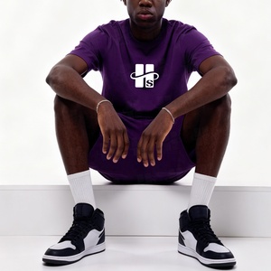 Wholesale Top Quality Short Sleeve Design 60 Cotton 40 Polyester Blank 250gsm Oversize Mock Neck Gym Wear <strong>Purple</strong> <strong>t</strong> <strong>Shirt</strong> - Product Image 2