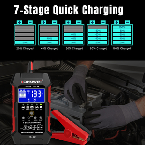 24v Lifepo4 Charger KONNWEI Rc10 Car Battery Charger 12V 24V 10A 5A RC-10 for Lithium, AGM, <strong>GEL</strong>, EFB Lead Acid Batteries - Product Image 2