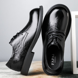 Fapai Dushi Chaussures habillées formelles en cuir véritable noir pour hommes, à bout rond et à lacets, pour le bureau et le travail - Product Image 1