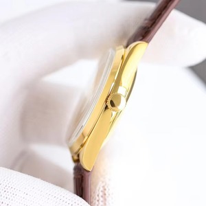 Montre mécanique unisexe haut de gamme, boîtier plaqué or, bracelet en cuir marron, montre minimaliste, saphir lumineux, étanche, date - Product Image 4
