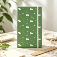 Carnet A5S en cuir PU vert matcha, avec motif chiot et dessert, avec bande élastique, 100 feuilles