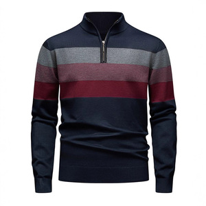 2025 Fashionable Autumn <strong>and</strong> Winter Men's Anti-Wrinkle Long-Sleeved Winter Stand Collar <strong>Jumper</strong> Knit Splicing Design Sweatshirt - Product Image 4