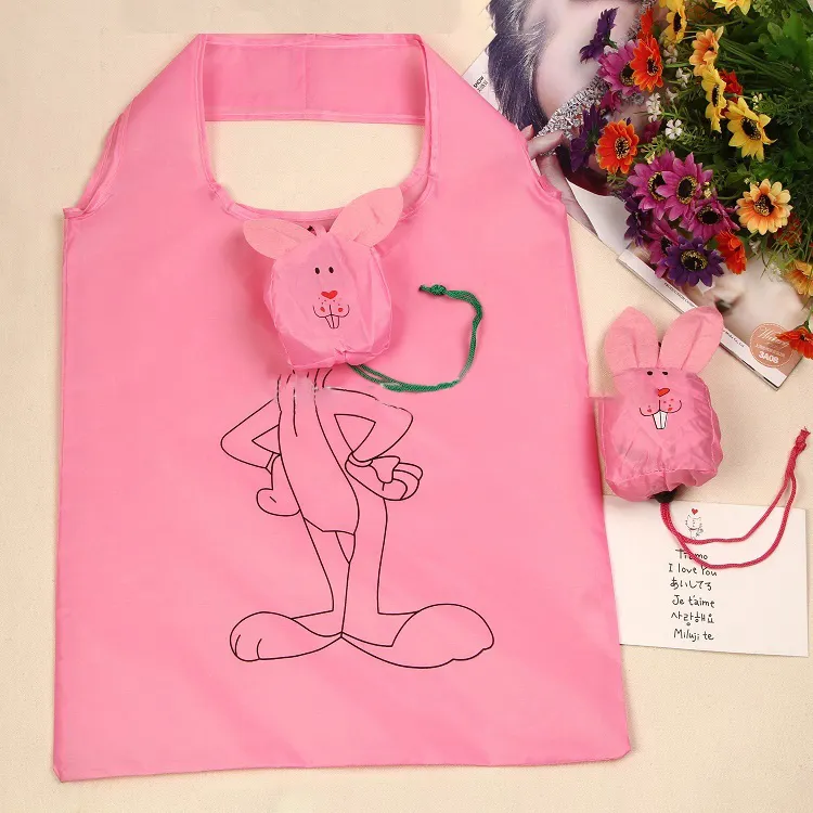 Fabrik Liefern Yiwu Rosa Kaninchen Form Faltbare Polyester Einkaufstasche