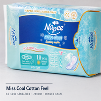 Serviette hygiénique Napee Miss Cool en coton avec ailettes, contrôle des odeurs, 240 mm, super absorption, protection anti-fuites, OEM ODM