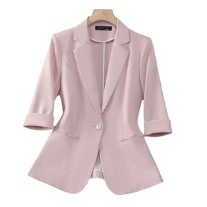 White Blazer For Women 3/4 Sleeve Solid Color Breathable Polyester Suit Top Casual Office Wear - Product Image 5