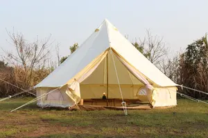 Pamuk tuval büyük aile kampı bej renk su geçirmez chacamping açık kamp için çan çadır tuval kabin çadır kamp