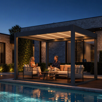Pergola extérieure en aluminium personnalisée, toit à lamelles motorisé imperméable, éclairage LED à télécommande, jardin