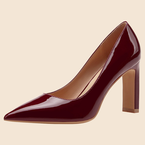 Zapatos de Oficina para Mujer, Tacones Gruesos de 9 cm, Punta Puntiaguda, Color Sólido, Charol, Sin Cordones, Talla Grande, Cómodos, Negros - Product Image 2