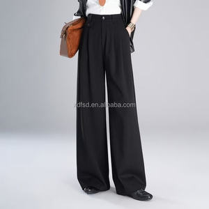 <span class=keywords><strong>Pantalones</strong></span> Anchos Casuales de Alta Calidad para Mujer con Diseño de Botones Laterales, Diseño de Cintura Alta, Estilo Formal de Fabricante - Product Image 1