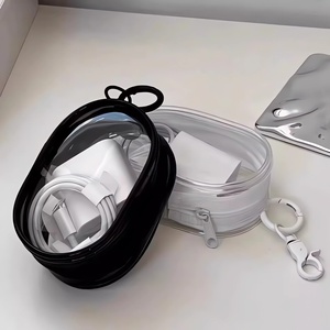 Bolsa organizadora de viaje multifuncional portátil para cables de datos, baterías externas, auriculares, forma rectangular con llavero - Product Image 3