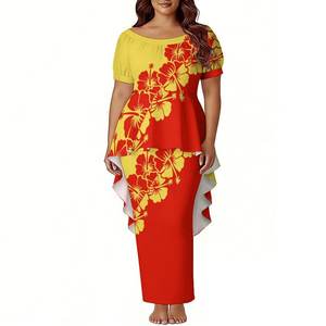 Nuovo Elegante Abito Aderente a Sirena Personalizzato, Vestito Polinesiano Puletasi, Design delle Isole del Pacifico, Abito con Maniche a Sbuffo, Abbigliamento Femminile 2 Pezzi - Product Image 1