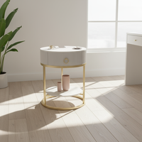 Table basse de luxe moderne en fer avec plateau rond en marbre et tiroirs pour salon, mobilier de maison facile à nettoyer