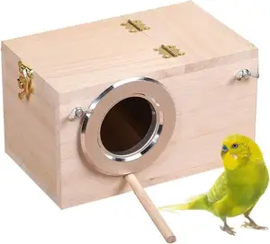Parkiet Nestkast Transparant Ontwerp Vogelnest Fokbak Met Baars Hout Vogelkooi Huis Voor Papegaaien