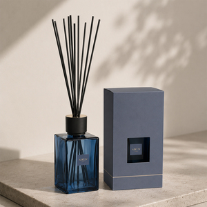 Aikun MOQ 30pcs 3 Day Sample 7 Day Ship 2200ml Blue Square Glass Sticker Logo Long Lasting Reed <b>Diffuser</b> Gift Set for Gift Shops - Product Image 1