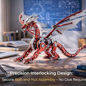 Kit Modello Puzzle 3D in Acciaio Inossidabile di Pterosauro, Scultura Meccanica Steampunk per Adulti, Decorazione per Ufficio e Regalo (Rosso) - Product Image 6