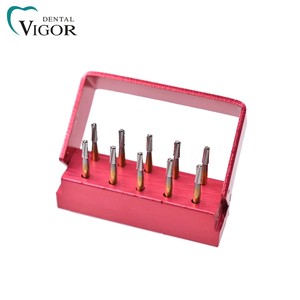 Juego de fresas dentales de carburo de tungsteno con soporte rojo para bloque de fresas, para corte de metal de coronas, para pieza de mano de alta velocidad - Product Image 2