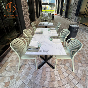 Juego de muebles modernos para cafetería y cafetería al aire libre, sillas de metal verde con mesas de mármol blanco y Marco de metal para <span class=keywords><strong>restaurante</strong></span> - Product Image 5