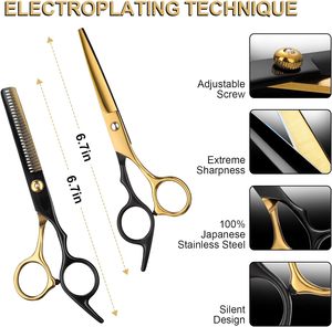 Tijeras de Peluquería de 5.5'' y 6'' AQIABI, Tijeras de Entresacar de Acero JP para Barbería, Tijeras para Cortar Cabello, Tijeras de Peluquería Profesionales Negras A9030 - Product Image 2