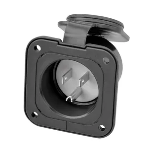 15 Amp Flanged Inlet 125V, NEMA 5-15 RV Shore Power Inlet Plug w/Waterproof and Back Cover, 2 Pole 3-Wire AC Port Plug