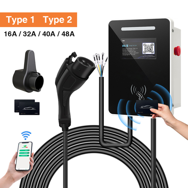 High Power Commercial Electric Car Charger Station 7KW 11KW 22kW 16A 32A Type 1/2 EV Charging Point Color Screen