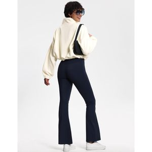 Women's Half Zip <b>Crop</b> Fleece Sweatshirt Loose Fit With Pockets Drawstring Hem Workout <b>Tops</b> - Product Image 4