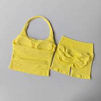 Ensemble de fitness 2 pièces pour femme : short de yoga taille haute sans coutures en Spandex/Nylon et débardeur de sport avant intégré