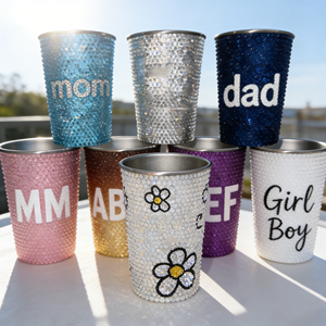 Verre à vin sans pied en acier inoxydable de 500 ml (17 oz) incassable, doré, en forme d'œuf, pour bar et extérieur, avec strass - Product Image 1
