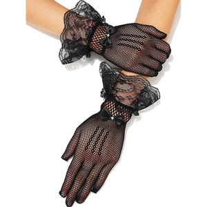 Gants en satin à nœud noir et <span class=keywords><strong>blanc</strong></span> en résille pour femmes pour les fêtes, les mariages, les bals, les soirées, les événements nuptiaux avec doigts - Product Image 1