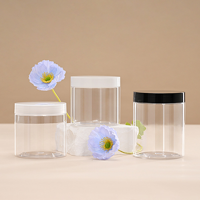 Transparent Wide Mouth Plastic Jars for Cosmetic with Lids and Pad Neck Size 83mm 500 ml Empty clear Cream Cans