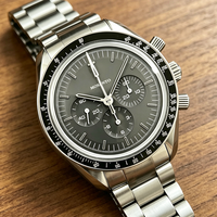 Jam Tangan Kronograf Mekanis OME Moon Landing Pria Sport Tahan Air 50M Bezel Keramik Hitam Klasik 42mm Baja Tahan Karat