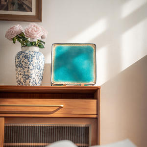 Piatti quadrati Premium blu <span class=keywords><strong>mare</strong></span> piatti quadrati in ceramica piatti per la casa piatti speciali bistecca ghiaccio glassato utensili da cucina - Product Image 3