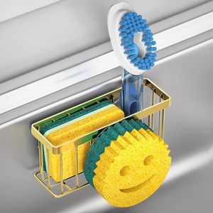 Support à éponge visage souriant doré champagne, égouttoir suspendu pour évier de cuisine, rangement sans perçage - Product Image 2