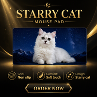 Tapis de bureau gaming XXL Silver Cat Starry Night, grand tapis de souris en tissu recyclé, protection pour clavier, logo personnalisé