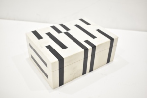 Modern <b>Black</b> & White Geometric Decorative Storage Box with Lid – Luxury Resin Organizer for Home Decor for Export Selling Price - Product Image 3