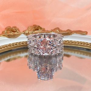 925 комплект из стерлингового серебра, свадебный набор, круглое кольцо с муассанитом и сочетающейся лентой, свадебные аксессуары - Product Image 4