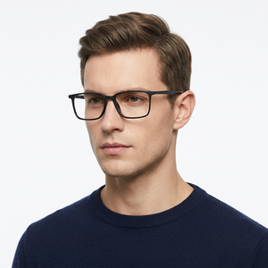 Full Rim Rectangle <b>Eyeglasses</b> Black Solid <b>Frame</b> Anti-Uv Vision Correction Men Adults - Product Image 1