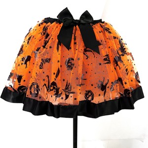 Children's Orange Pumpkin Tutu Skirt Wizard Hat <b>Magic</b> Broom <b>Set</b> Three-Piece Halloween Costume Wholesale Available for Holiday - Product Image 4