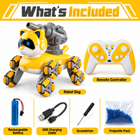 Jouet robot chien télécommandé EPT 2,4 GHz avec lanceur de fléchettes souples, lumières, musique et batterie rechargeable, cadeau pour enfants