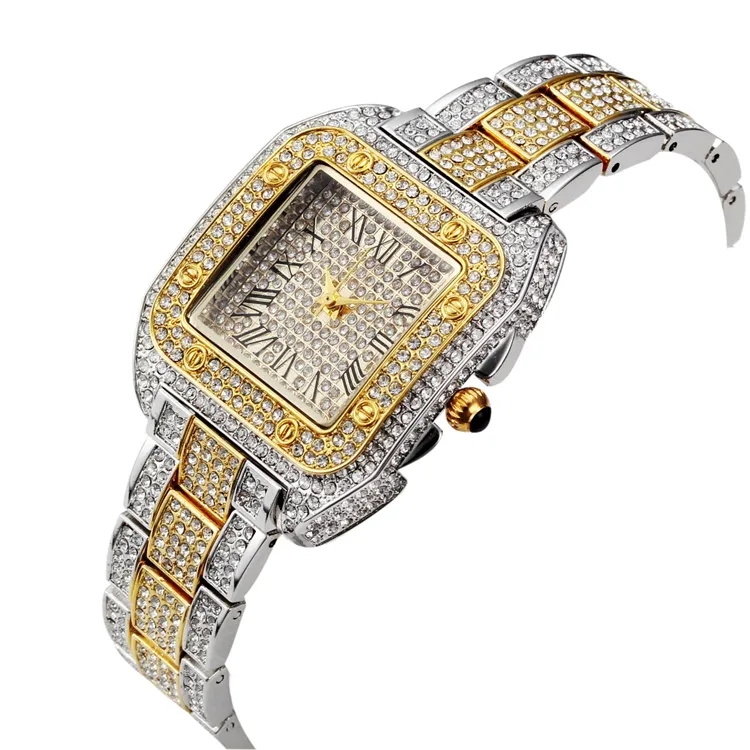 MISS FOX V287 2024 공장 직접 판매 핫 세일 남성 다이아몬드 시계 전체 다이아몬드 여성 스테인레스 스틸 쿼츠 시계